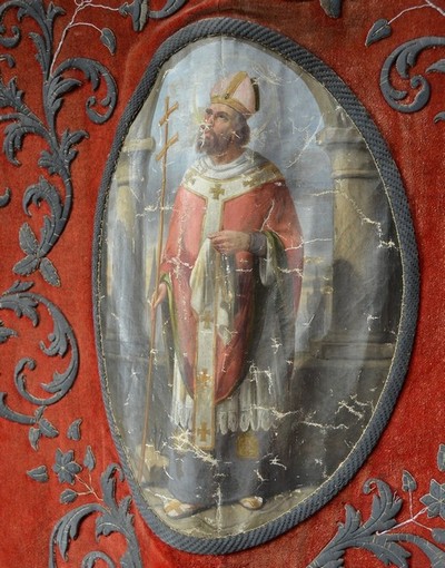 Medaillon uit het processievaandel (gilde van H. Macharius, Laarne) voor restauratie